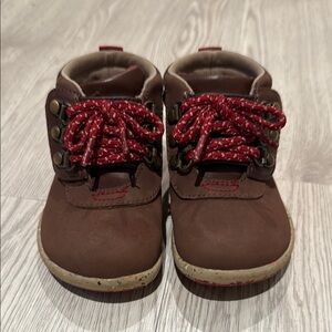 Merrell Brown Leather Toddler Boots with Red Laces